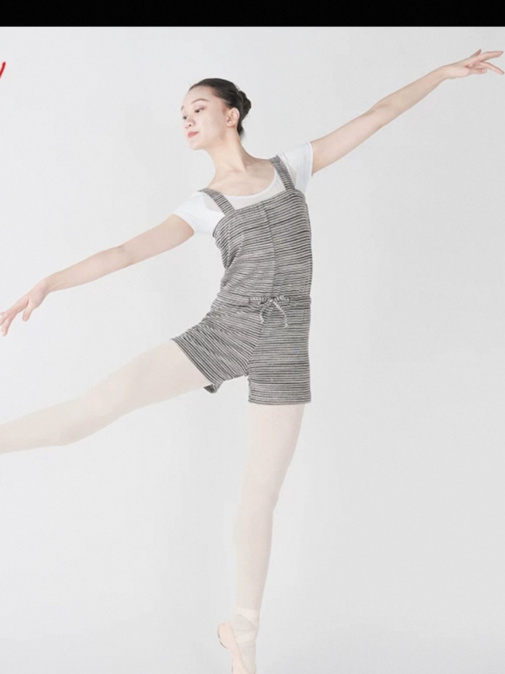 Ballet Wear Striped Dance Romper in Black & White